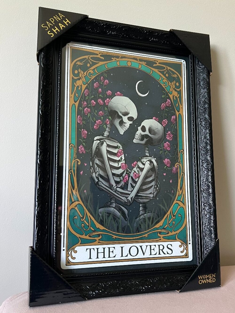 NEW Sapna Shah The Lovers Framed Wall Art Skeleton Gothic Tarot 12x18